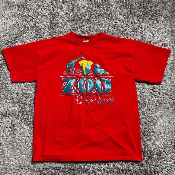 Vintage 90s Fort Worth Zoo Made in USA Red Shirt - Picture 2 of 3